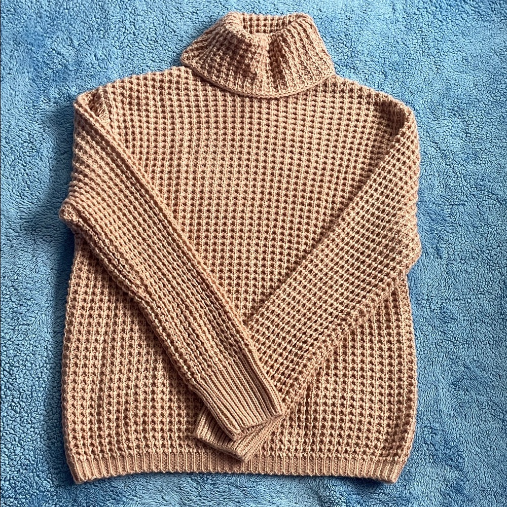 Cozy Light Pink Knit Turtleneck Sweater